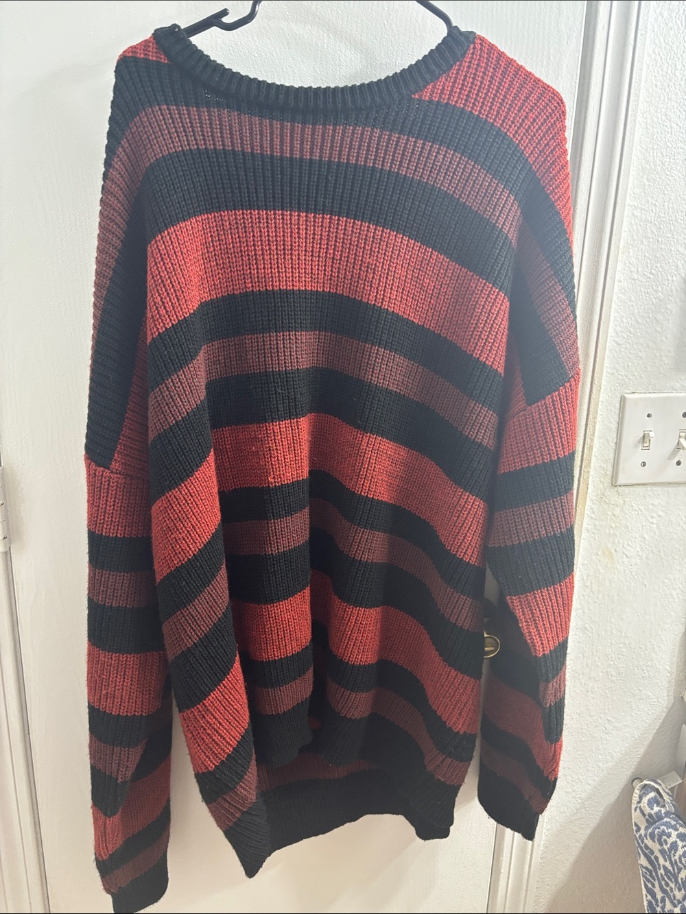 Unisex Red and Black Striped Knit Sweater